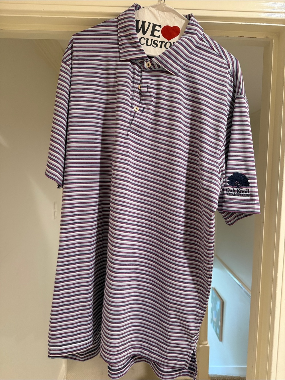 Peter Millar Lavender and White Narrow-Striped Polo